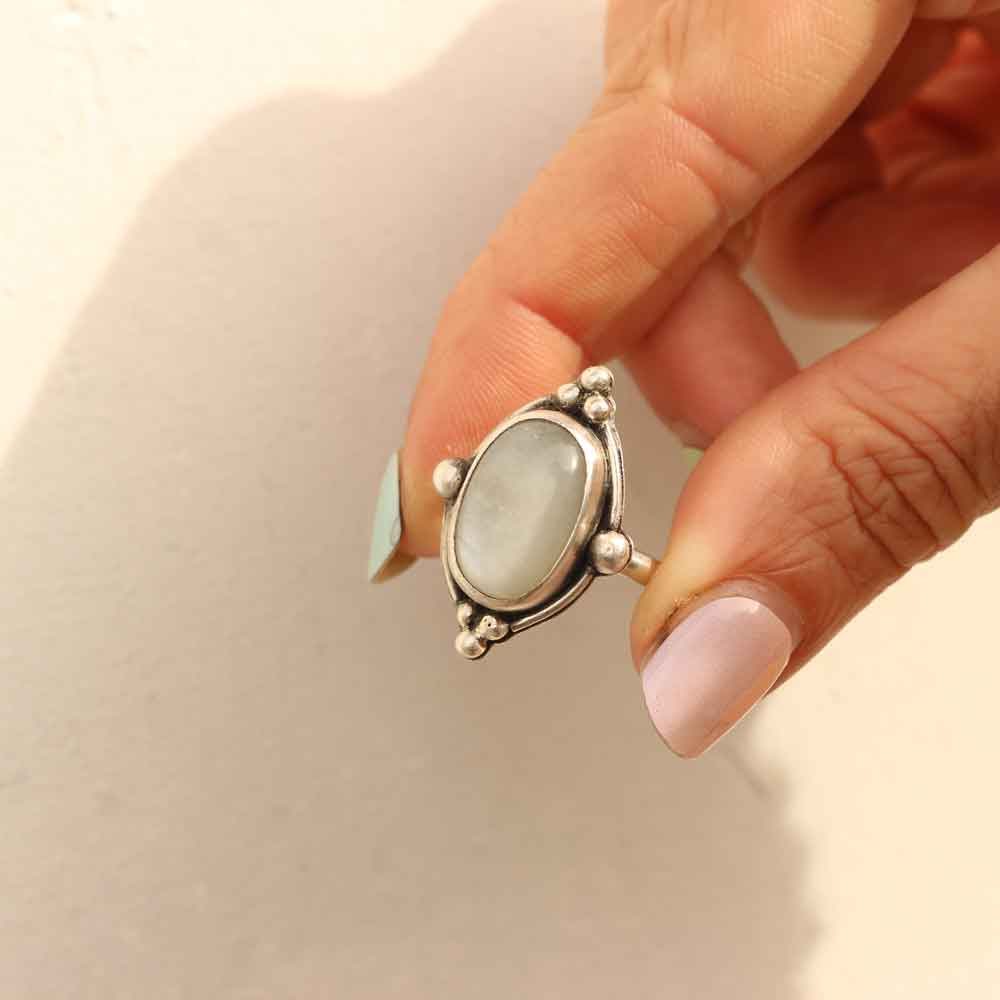 Anello Pietra di Luna (Adularia bianca) Arg. IT 17