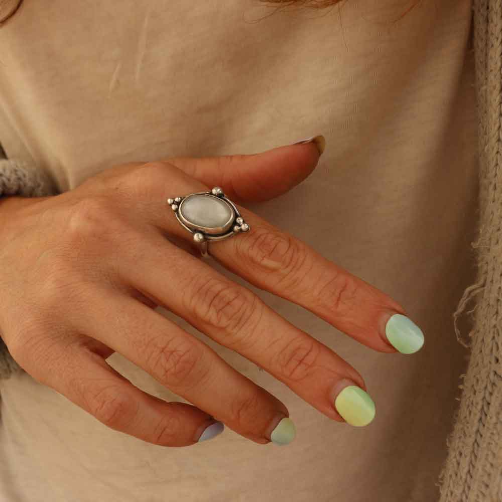 Anello Pietra di Luna (Adularia bianca) Arg. IT 17