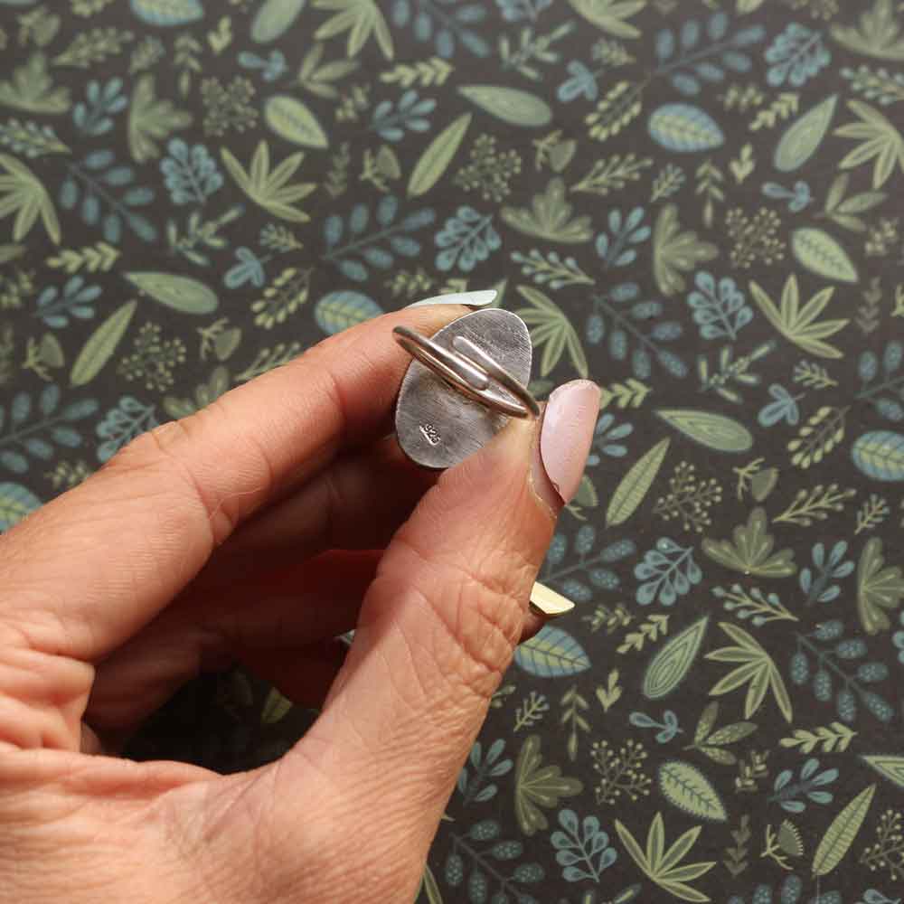 Anello "Aurora di Fuoco" Pietra del sole in argento - Regolabile