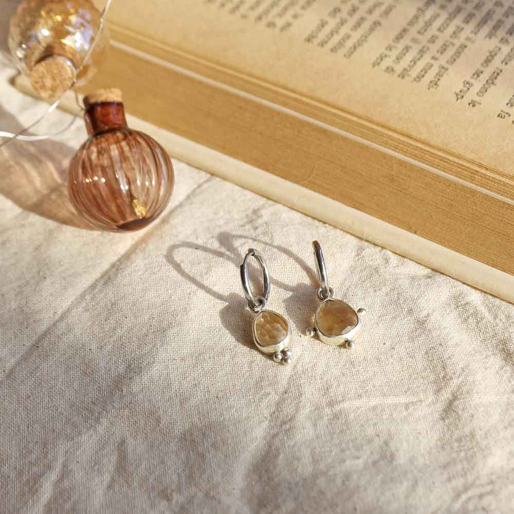 Orecchini "Gocce di sole" Quarzo Citrino cerchietto acciaio