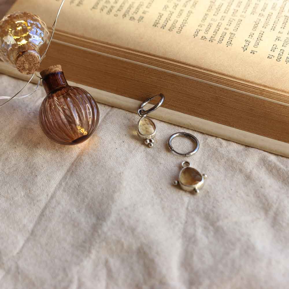 Orecchini "Gocce di sole" Quarzo Citrino cerchietto acciaio