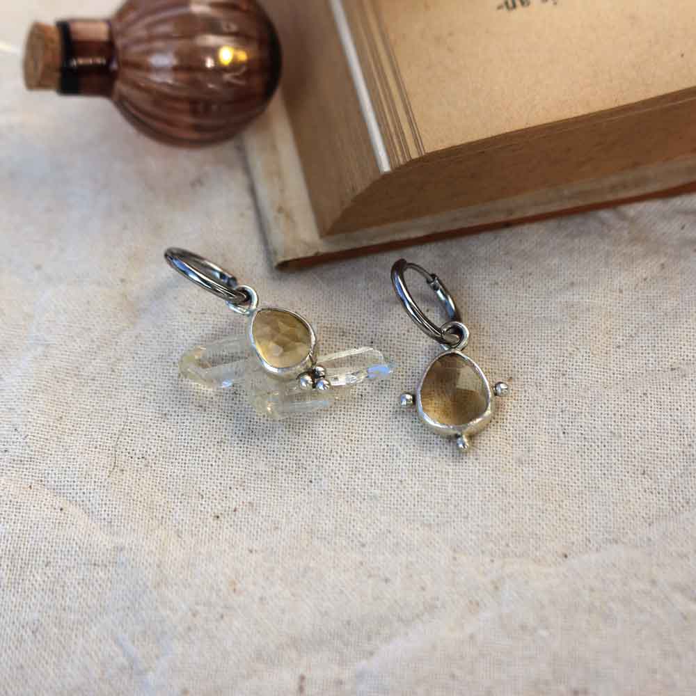 Orecchini "Gocce di sole" Quarzo Citrino cerchietto acciaio