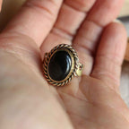 Anello "Sigillo della Luna Nera" Onice e Ottone - Taglia IT 13