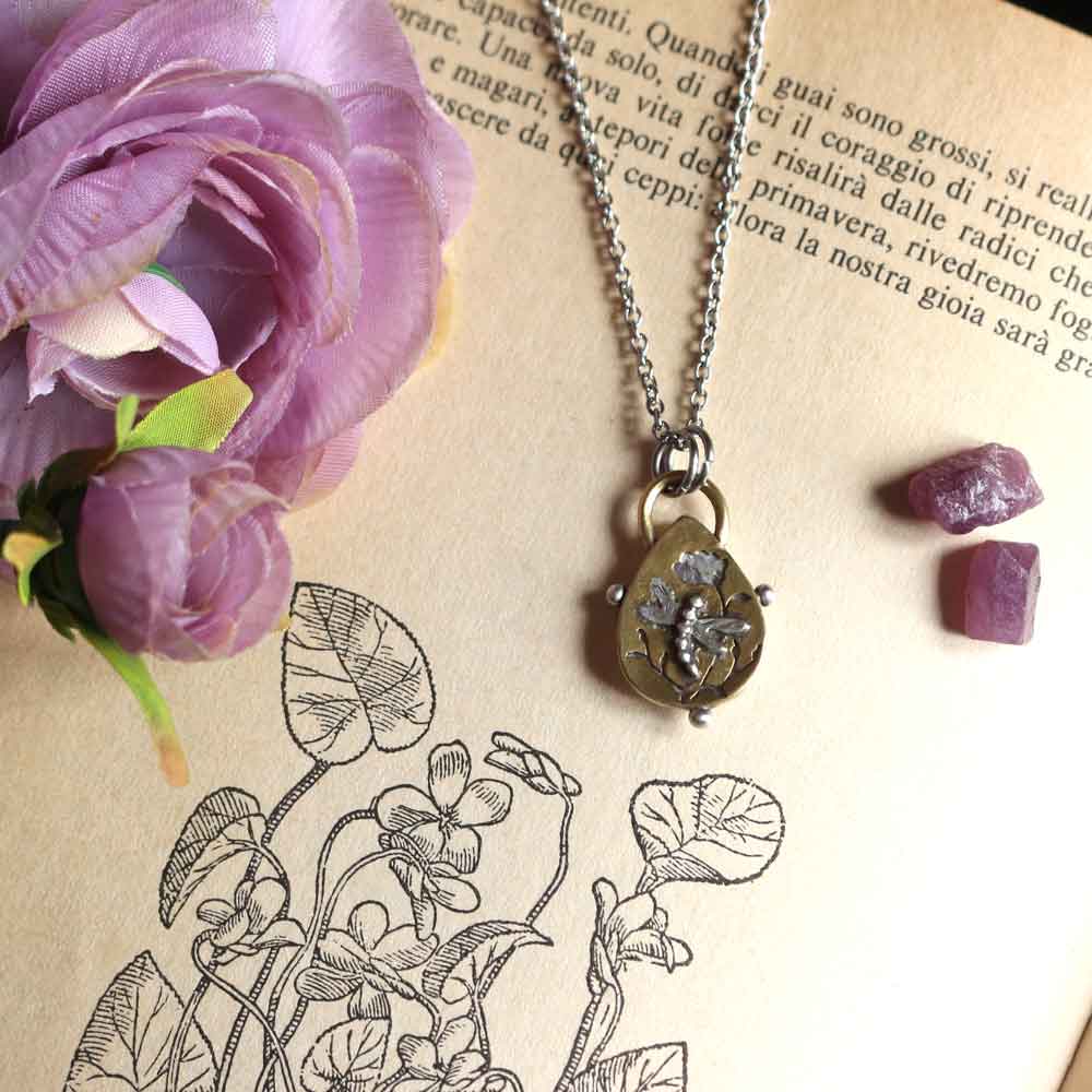 Ciondolo Totem "Libellula" - Mica Lepidolite rosa