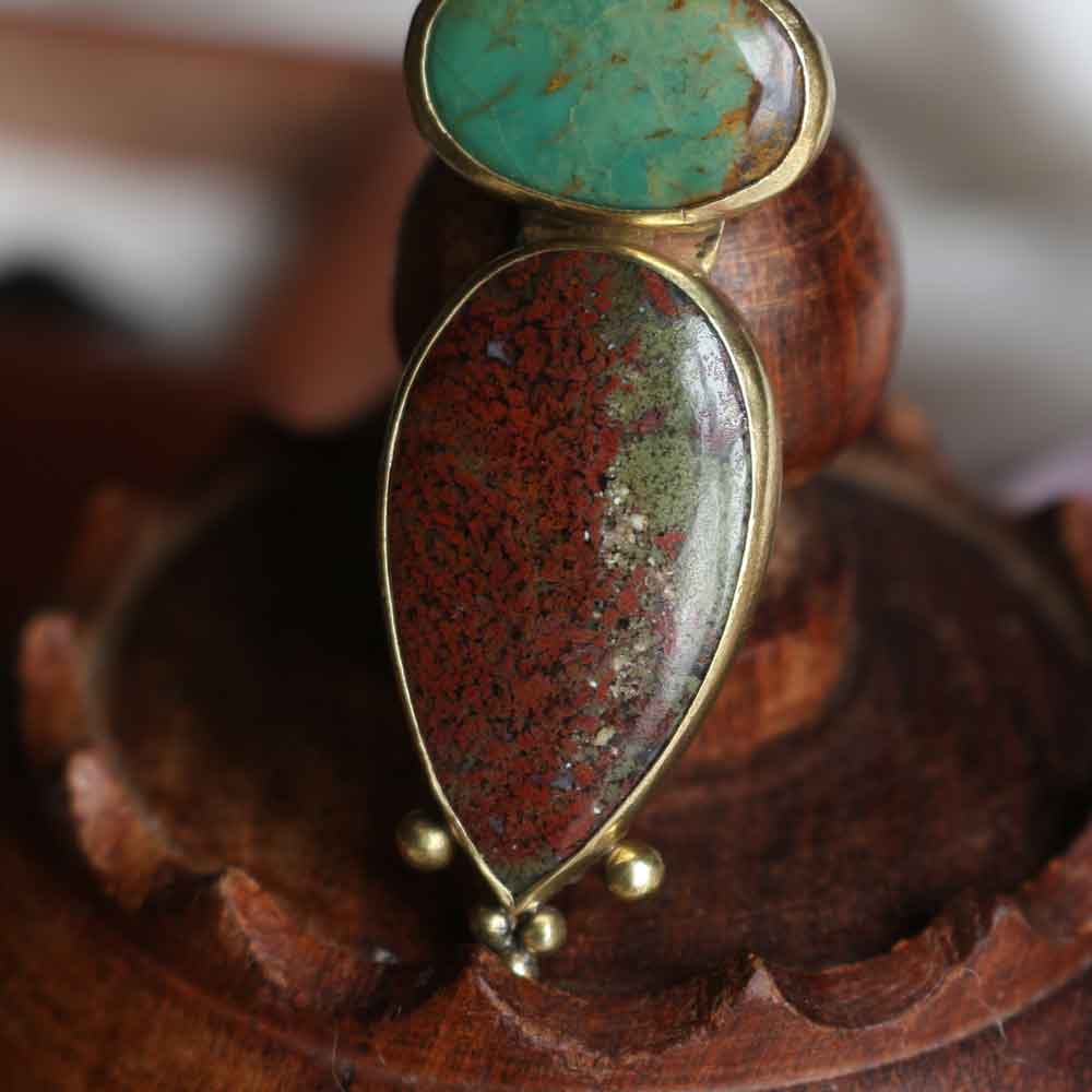 Ciondolo TOTEM "Il Serpente" con fiore di loto - Agata Indiana e Turchese Royston