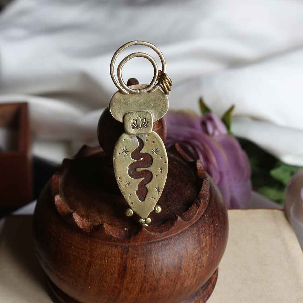 Ciondolo TOTEM "Il Serpente" con fiore di loto - Agata Indiana e Turchese Royston