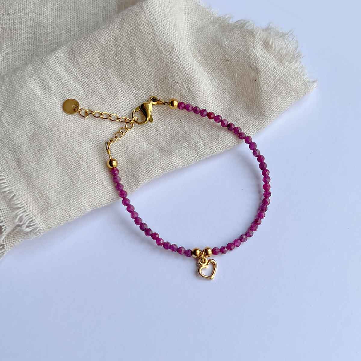Braccialetto "Pink Ruby" Rubino rosa e acciaio oro