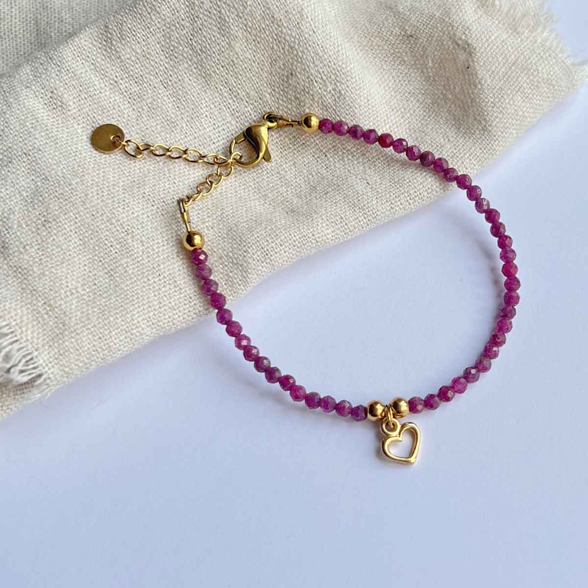 Braccialetto "Pink Ruby" Rubino rosa e acciaio oro