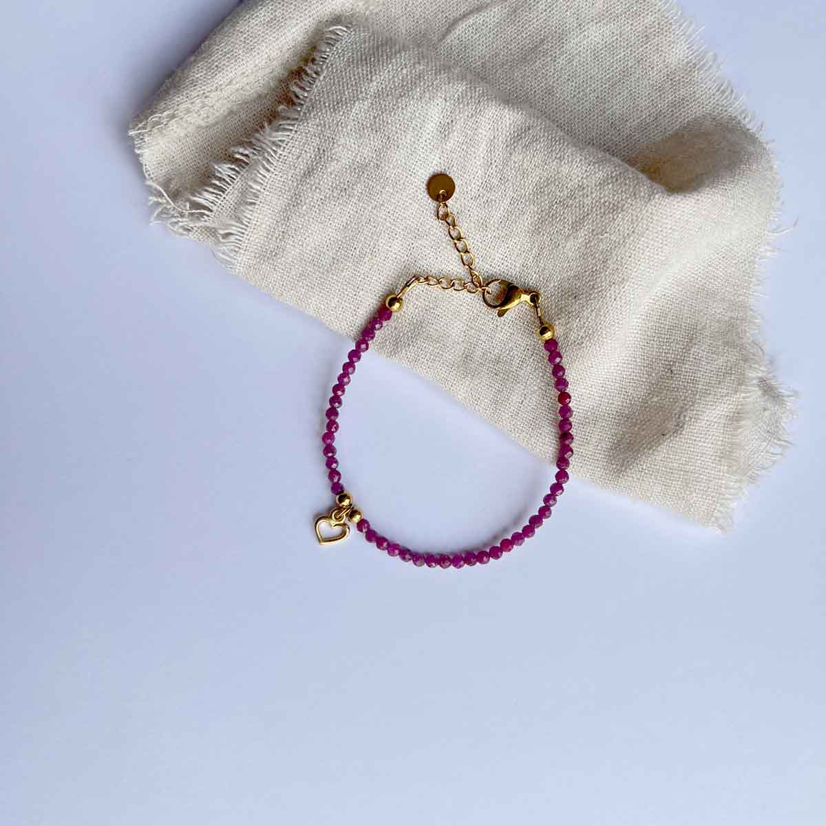 Braccialetto "Pink Ruby" Rubino rosa e acciaio oro