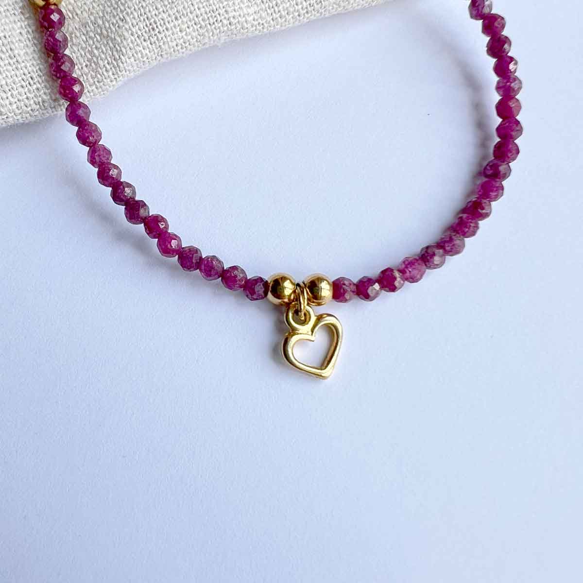 Braccialetto "Pink Ruby" Rubino rosa e acciaio oro