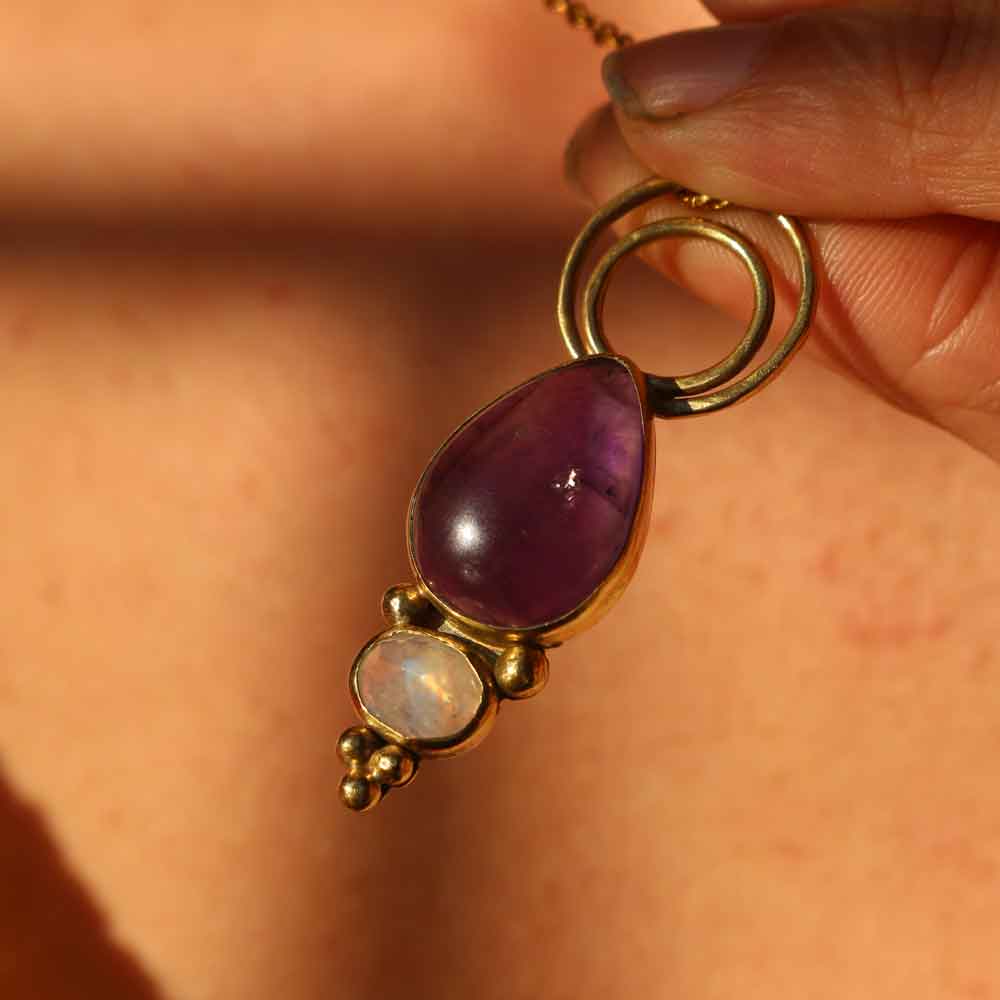 Pendente "Luna Viola" -  Ametista e Labradorite bianca