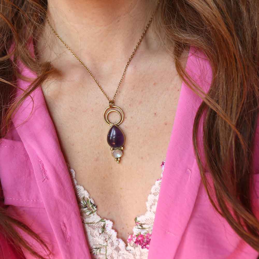 Pendente "Luna Viola" -  Ametista e Labradorite bianca