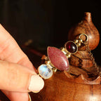 Collana "Hathor" - Granato, Rodonite rosa, Labradorite bianca