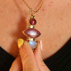 Collana "Hathor" - Granato, Rodonite rosa, Labradorite bianca